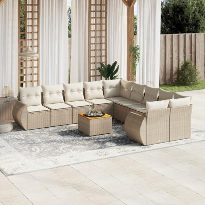 Set canapele de grădină cu perne, 11 piese, bej, poliratan GartenMobel Dekor