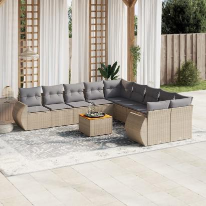 Set canapele de grădină cu perne, 11 piese, bej, poliratan GartenMobel Dekor