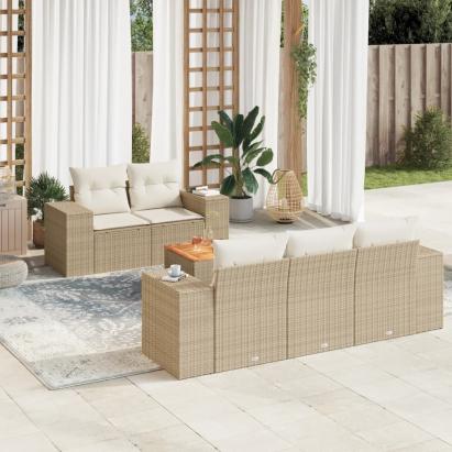 Set canapele de grădină cu perne, 6 piese, bej, poliratan GartenMobel Dekor