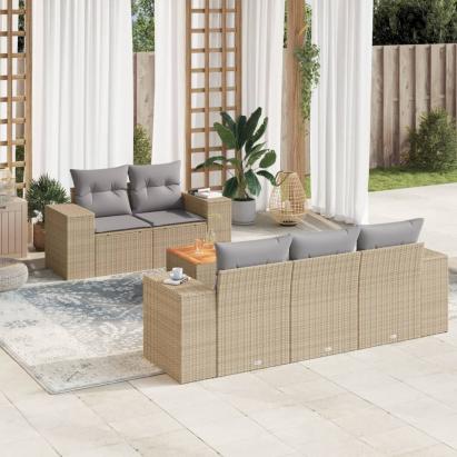 Set canapele de grădină cu perne, 6 piese, bej, poliratan GartenMobel Dekor
