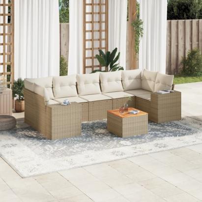 Set canapele de grădină, 8 piese, cu perne, bej, poliratan GartenMobel Dekor
