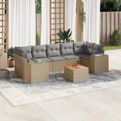 Set canapele de grădină, 8 piese, cu perne, bej, poliratan GartenMobel Dekor