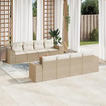 Set canapele de grădină, 9 piese, cu perne, bej, poliratan GartenMobel Dekor