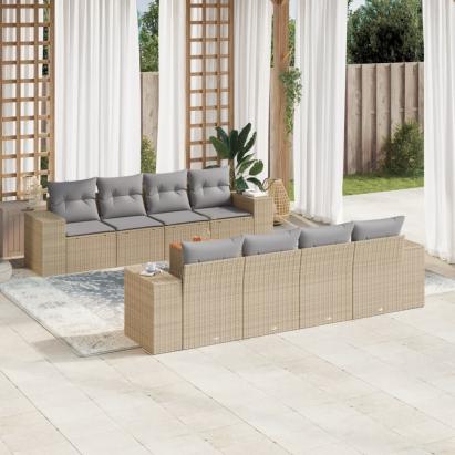 Set canapele de grădină, 9 piese, cu perne, bej, poliratan GartenMobel Dekor