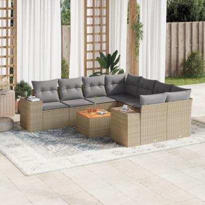 Set canapele de grădină, 9 piese, cu perne, bej, poliratan GartenMobel Dekor