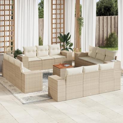 Set canapele de grădină, 13 piese, cu perne, bej, poliratan GartenMobel Dekor