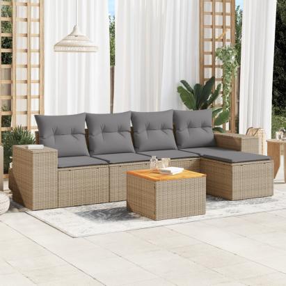 Set canapele de grădină cu perne, 6 piese, bej, poliratan GartenMobel Dekor