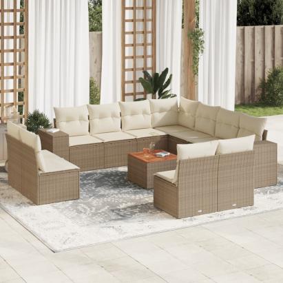 Set canapele de grădină cu perne, 12 piese, bej, poliratan GartenMobel Dekor