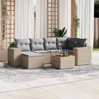 Set canapele de grădină, 7 piese, cu perne, bej, poliratan GartenMobel Dekor