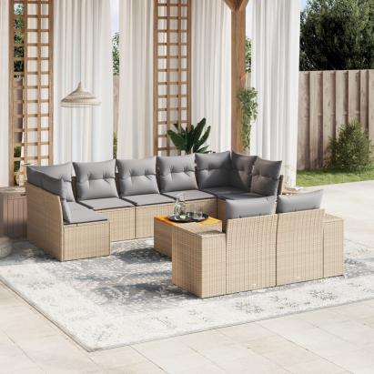 Set canapele de grădină cu perne, 10 piese, bej, poliratan GartenMobel Dekor