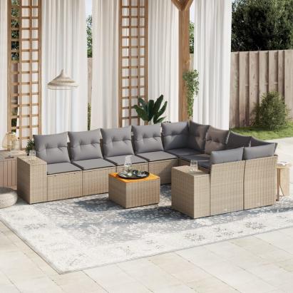 Set canapele de grădină cu perne, 10 piese, bej, poliratan GartenMobel Dekor