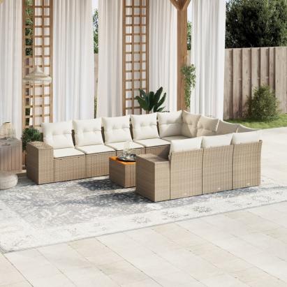 Set canapele de grădină cu perne, 11 piese, bej, poliratan GartenMobel Dekor