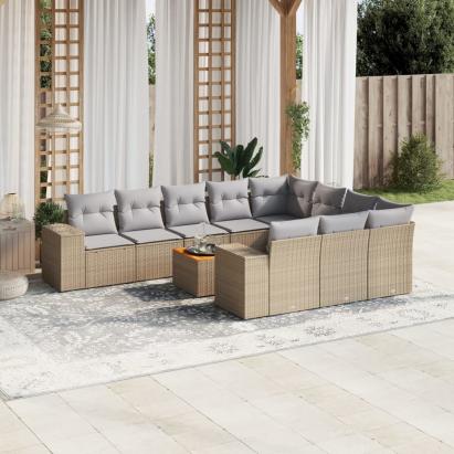 Set canapele de grădină cu perne, 11 piese, bej, poliratan GartenMobel Dekor