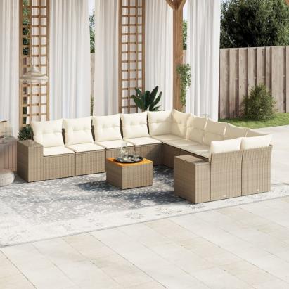 Set canapele de grădină cu perne, 11 piese, bej, poliratan GartenMobel Dekor