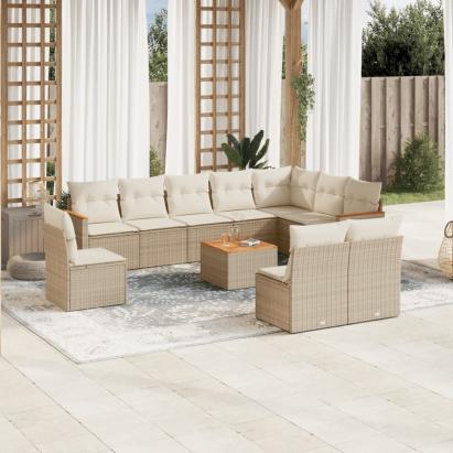 Set canapele de grădină cu perne, 11 piese, bej, poliratan GartenMobel Dekor