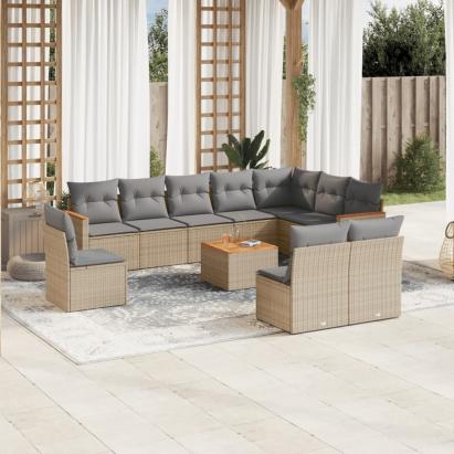 Set canapele de grădină cu perne, 11 piese, bej, poliratan GartenMobel Dekor