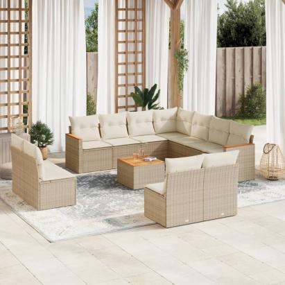 Set canapele de grădină cu perne, 12 piese, bej, poliratan GartenMobel Dekor