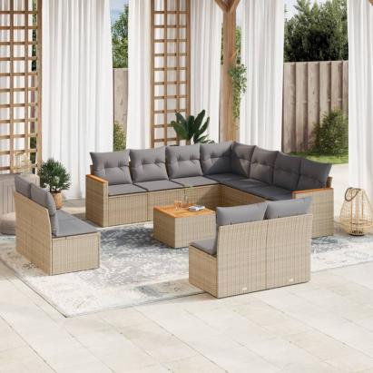 Set canapele de grădină cu perne, 12 piese, bej, poliratan GartenMobel Dekor