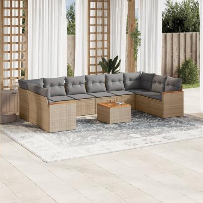 Set canapele de grădină cu perne, 11 piese, bej, poliratan GartenMobel Dekor