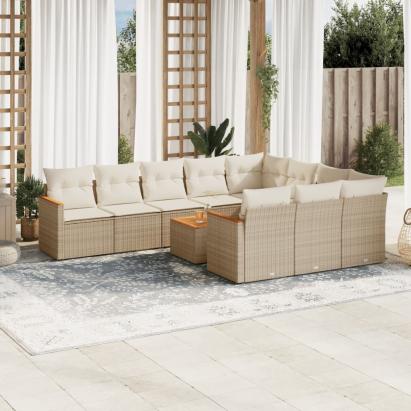 Set canapele de grădină cu perne, 11 piese, bej, poliratan GartenMobel Dekor