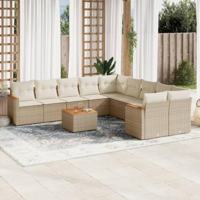 Set canapele de grădină cu perne, 11 piese, bej, poliratan GartenMobel Dekor
