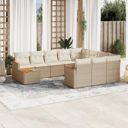 Set canapele de grădină cu perne, 11 piese, bej, poliratan GartenMobel Dekor