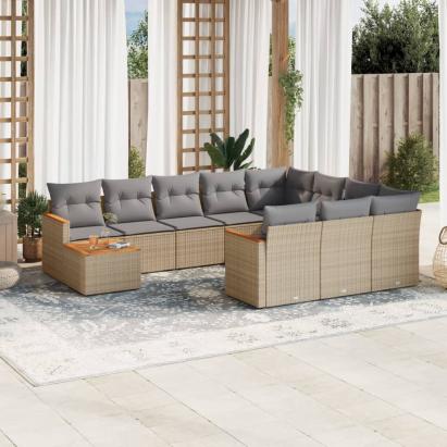 Set canapele de grădină cu perne, 11 piese, bej, poliratan GartenMobel Dekor