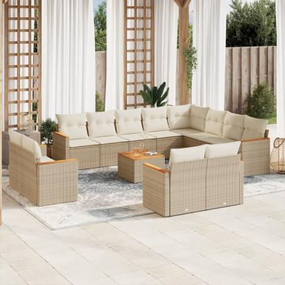 Set canapele de grădină, 13 piese, cu perne, bej, poliratan GartenMobel Dekor