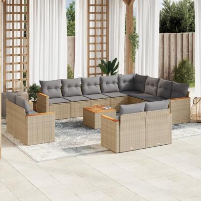 Set canapele de grădină, 13 piese, cu perne, bej, poliratan GartenMobel Dekor