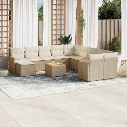 Set canapele de grădină cu perne, 12 piese, bej, poliratan GartenMobel Dekor