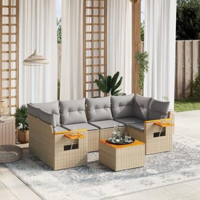 Set canapele de grădină, 7 piese, cu perne, bej, poliratan GartenMobel Dekor