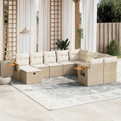 Set canapele de grădină cu perne, 10 piese, bej, poliratan GartenMobel Dekor
