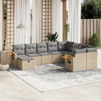 Set canapele de grădină cu perne, 10 piese, bej, poliratan GartenMobel Dekor