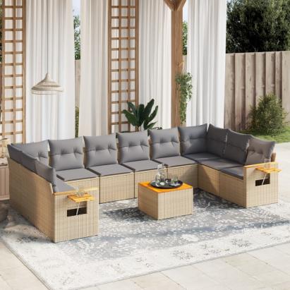 Set canapele de grădină cu perne, 11 piese, bej, poliratan GartenMobel Dekor