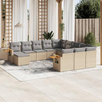 Set canapele de grădină cu perne, 11 piese, bej, poliratan GartenMobel Dekor