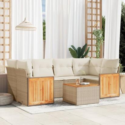 Set canapele de grădină, 7 piese, cu perne, bej, poliratan GartenMobel Dekor