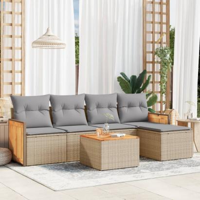 Set canapele de grădină cu perne, 6 piese, bej, poliratan GartenMobel Dekor