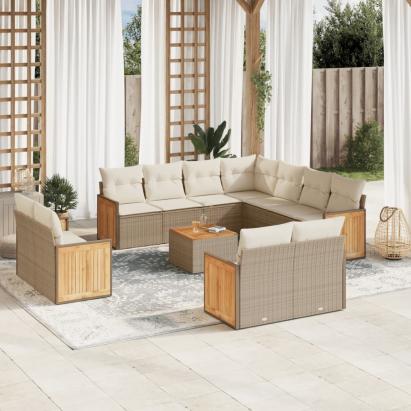 Set canapele de grădină cu perne, 12 piese, bej, poliratan GartenMobel Dekor