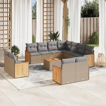 Set canapele de grădină cu perne, 12 piese, bej, poliratan GartenMobel Dekor