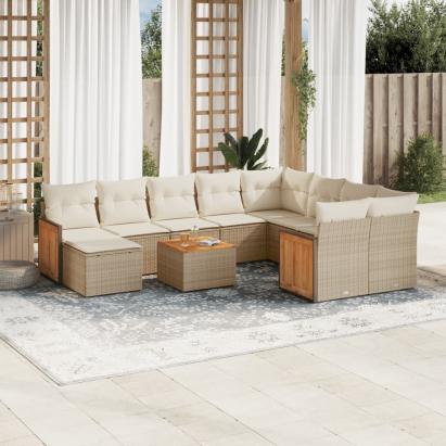 Set canapele de grădină cu perne, 11 piese, bej, poliratan GartenMobel Dekor