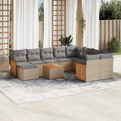 Set canapele de grădină cu perne, 11 piese, bej, poliratan GartenMobel Dekor