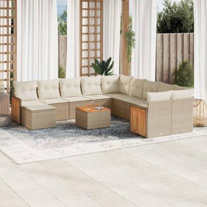 Set canapele de grădină cu perne, 12 piese, bej, poliratan GartenMobel Dekor
