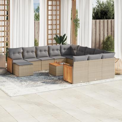 Set canapele de grădină, 13 piese, cu perne, bej, poliratan GartenMobel Dekor