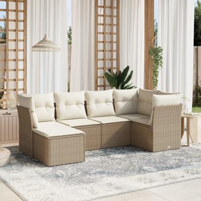 Set canapele de grădină cu perne, 6 piese, bej, poliratan GartenMobel Dekor