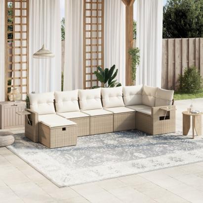 Set canapele de grădină, 7 piese, cu perne, bej, poliratan GartenMobel Dekor