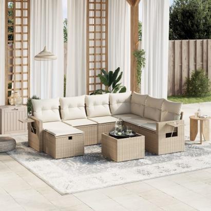 Set canapele de grădină, 8 piese, cu perne, bej, poliratan GartenMobel Dekor