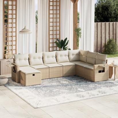 Set canapele de grădină, 8 piese, cu perne, bej, poliratan GartenMobel Dekor