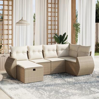 Set canapele de grădină cu perne, 6 piese, bej, poliratan GartenMobel Dekor