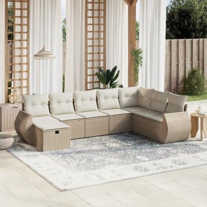 Set canapele de grădină, 8 piese, cu perne, bej, poliratan GartenMobel Dekor