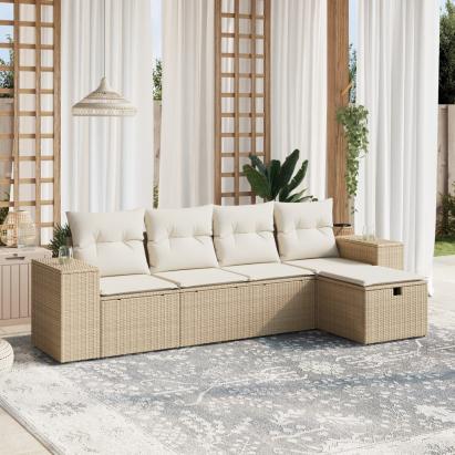 Set canapele de grădină cu perne, 5 piese, bej, poliratan GartenMobel Dekor